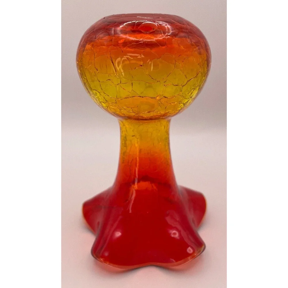 Small Pilgrim Amberina Crackle Glass Vase Pre-owned